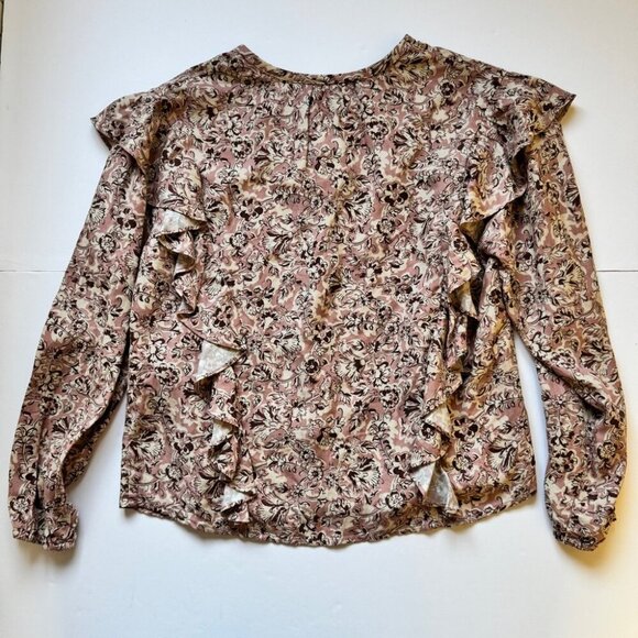 NWT Zara Girl Blouse Floral Ruffle Button Down Long Sleeve Shirt Top Sz 11-12 - Picture 12 of 12